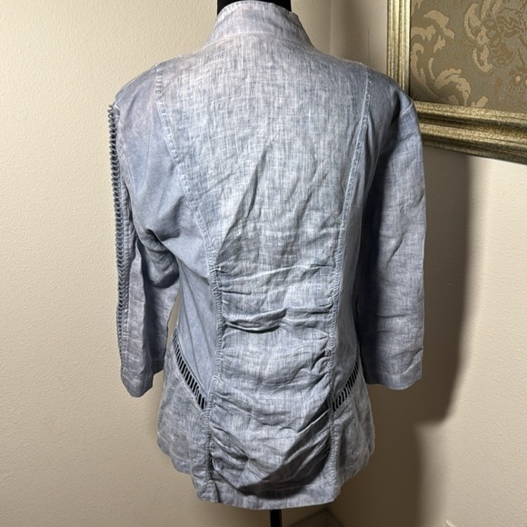 Mind Set by XCVI 100% linen zip blue top light jacket blouse Sz M - Picture 8 of 12